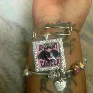 handmade bangle charm bracelet Knockout Cancer Adjustable Fits All Rhinestone